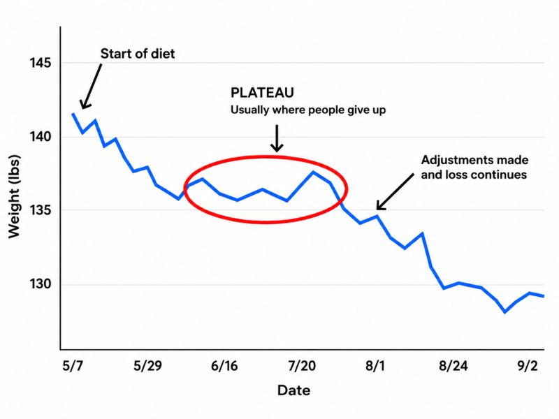 Weight loss plateau chart showing stalled progress
