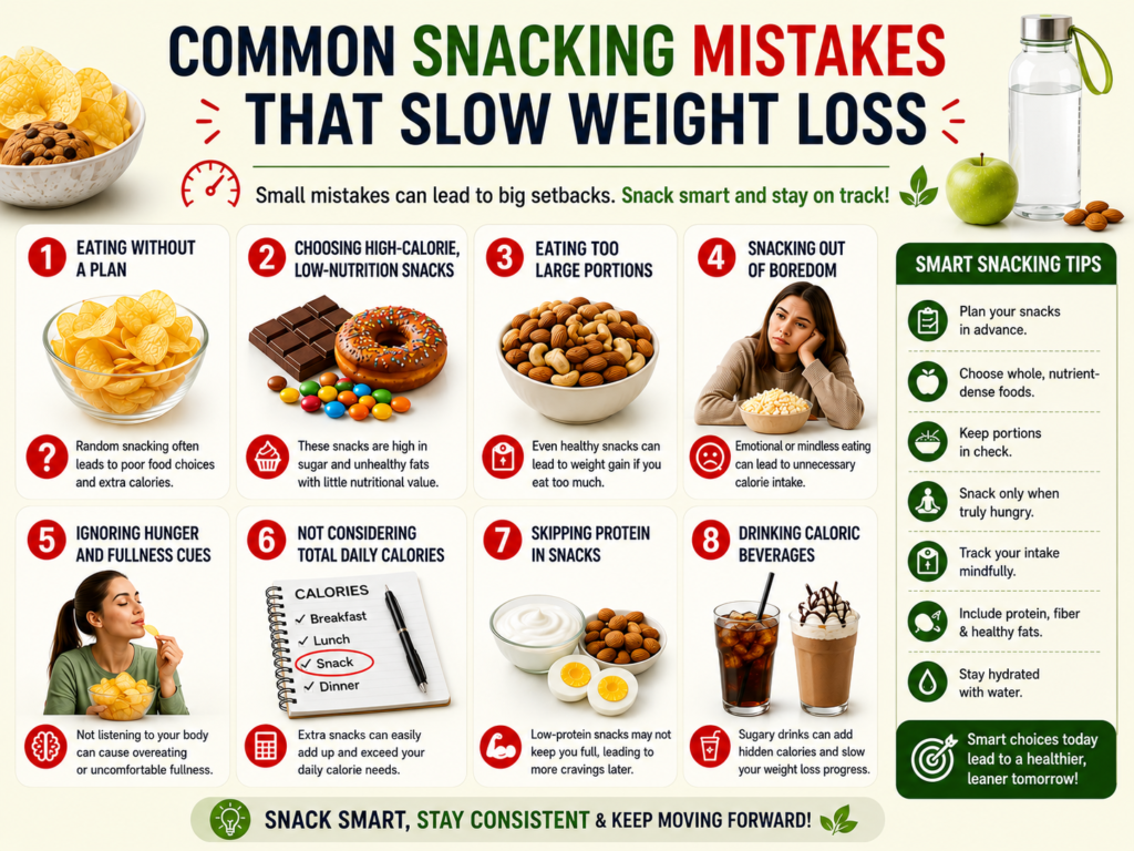 Common snacking mistakes that can slow weight loss progress.