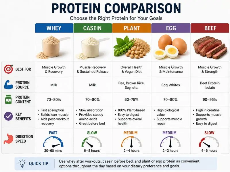Comparison of protein types for muscle gain and recovery