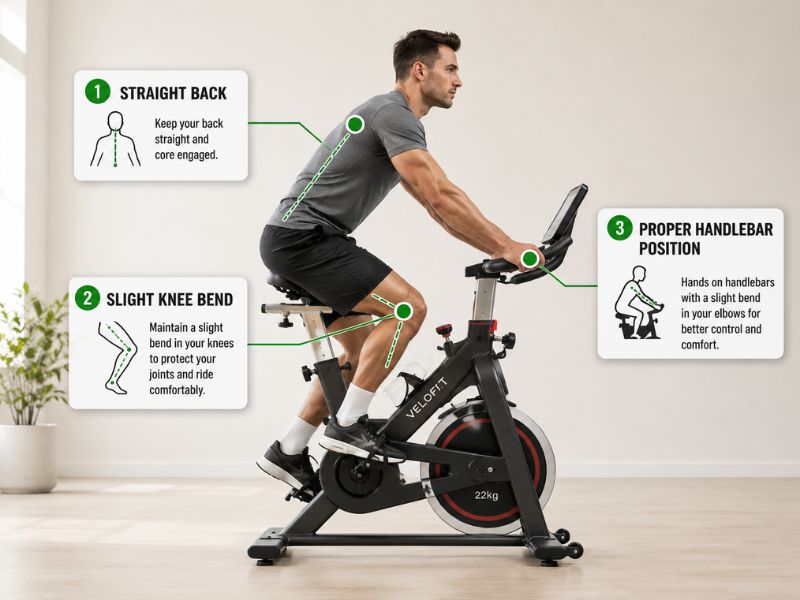Proper posture for using a gym bicycle for weight loss