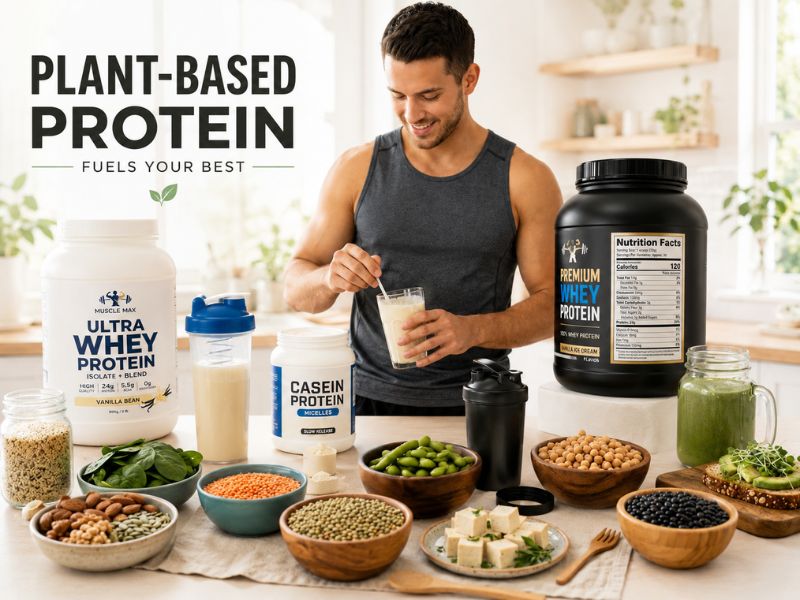 Different types of protein powder for weight loss including whey casein and plant protein