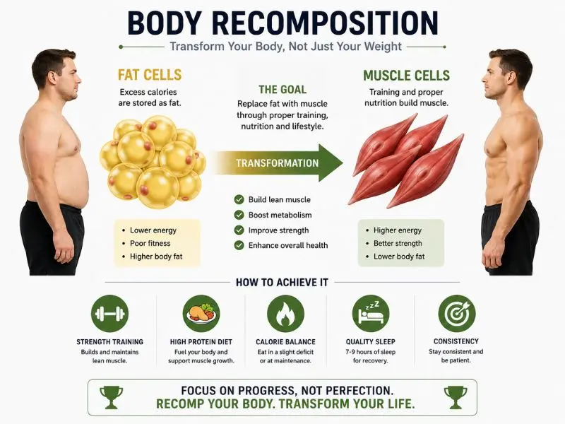 Body recomposition diet to lose fat and gain muscle