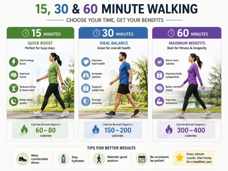15 minute walk compared with longer walks