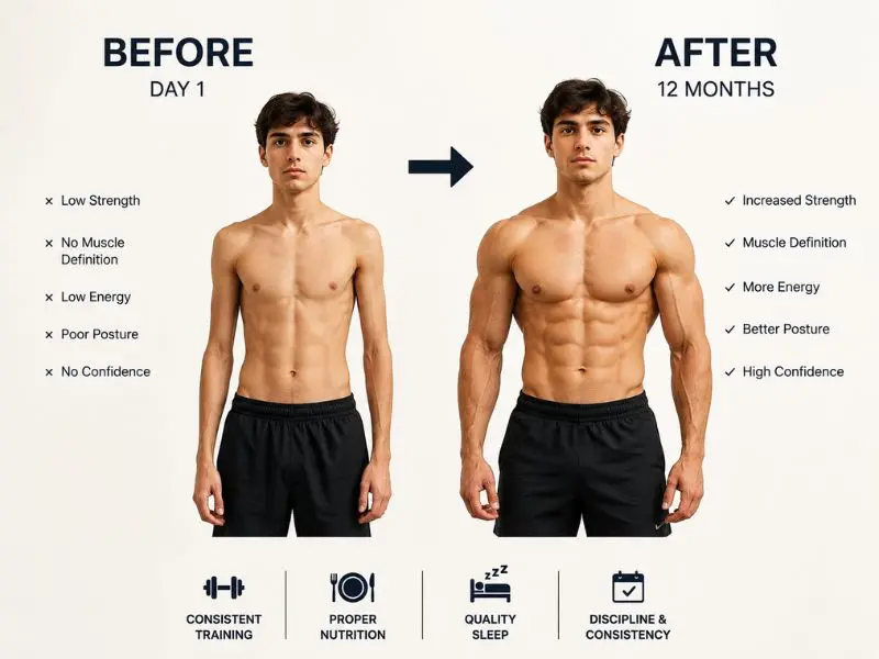 Skinny guy gaining lean muscle before and after transformation