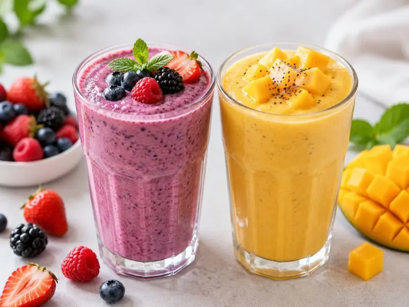 Homemade fruit protein shake for muscle growth