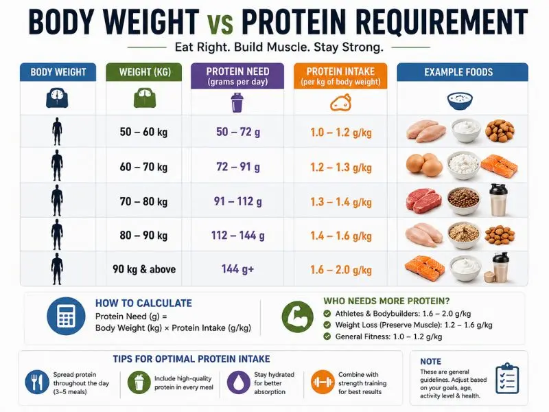How much protein per day to gain muscle chart by body weight