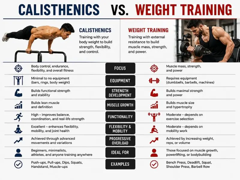 calisthenics vs weight training for muscle gain comparison
