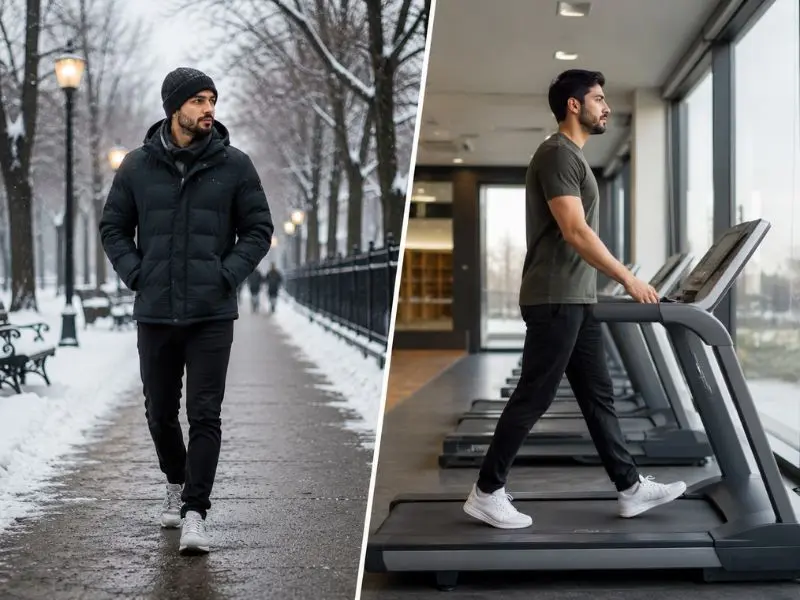 Cold weather walking compared with indoor walking
