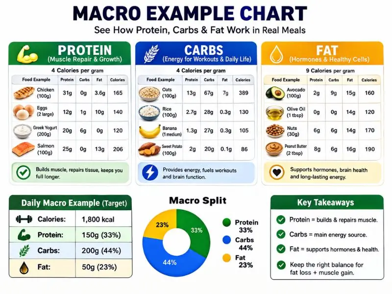 Example macro calculation showing protein carbs fat and calories