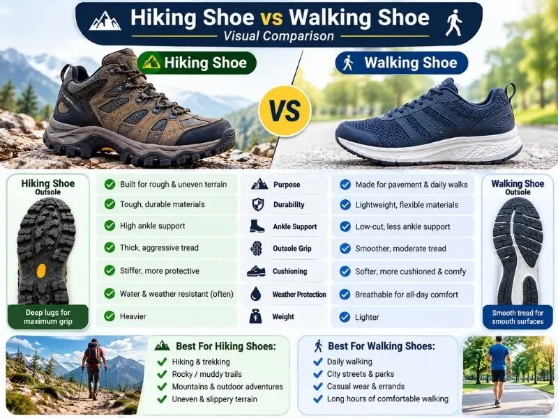 difference between hiking shoes and walking shoes