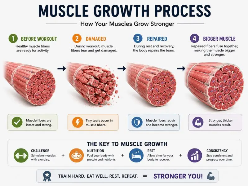 Muscle protein synthesis process for muscle growth