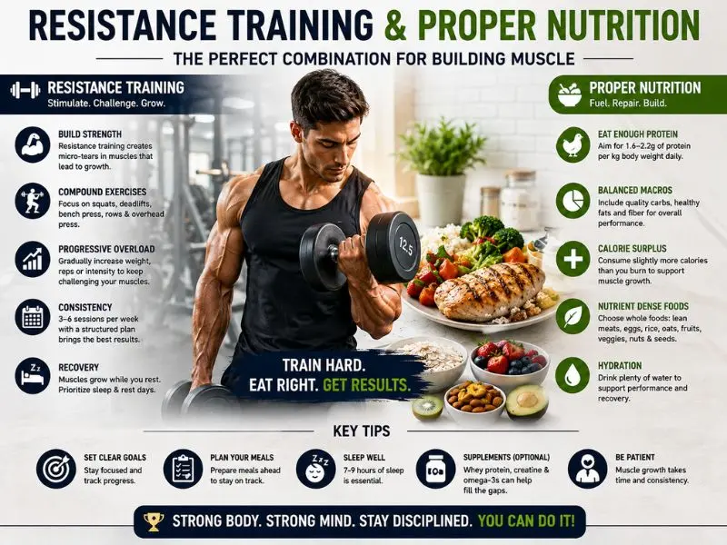 Resistance training and proper nutrition for building muscle