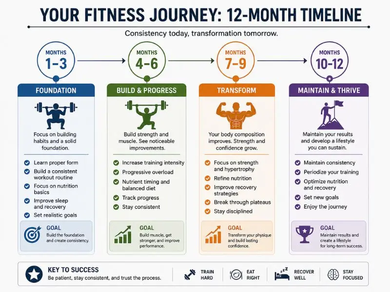 How much muscle can you gain in a year month by month timeline