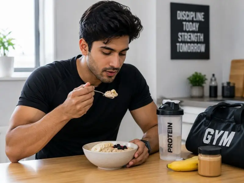 Oatmeal meal before a muscle-building workout