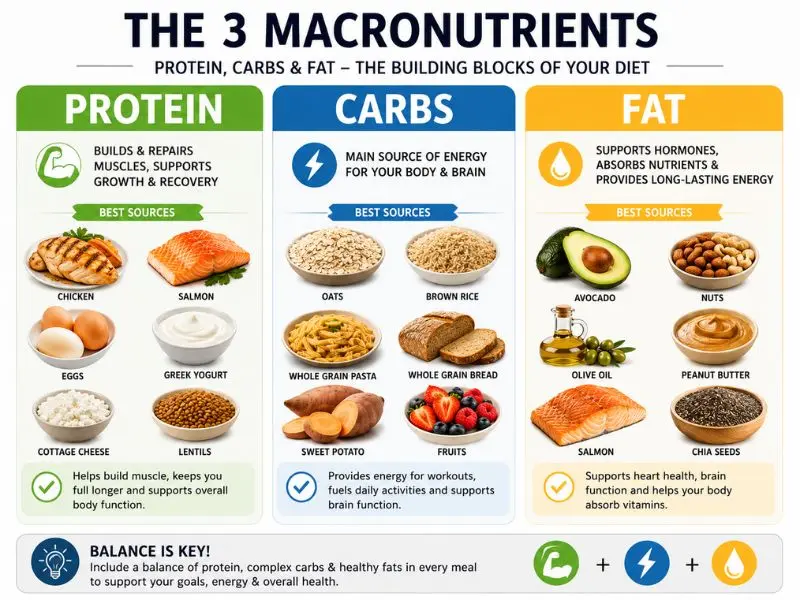 Protein carbohydrates and fat calorie breakdown infographic