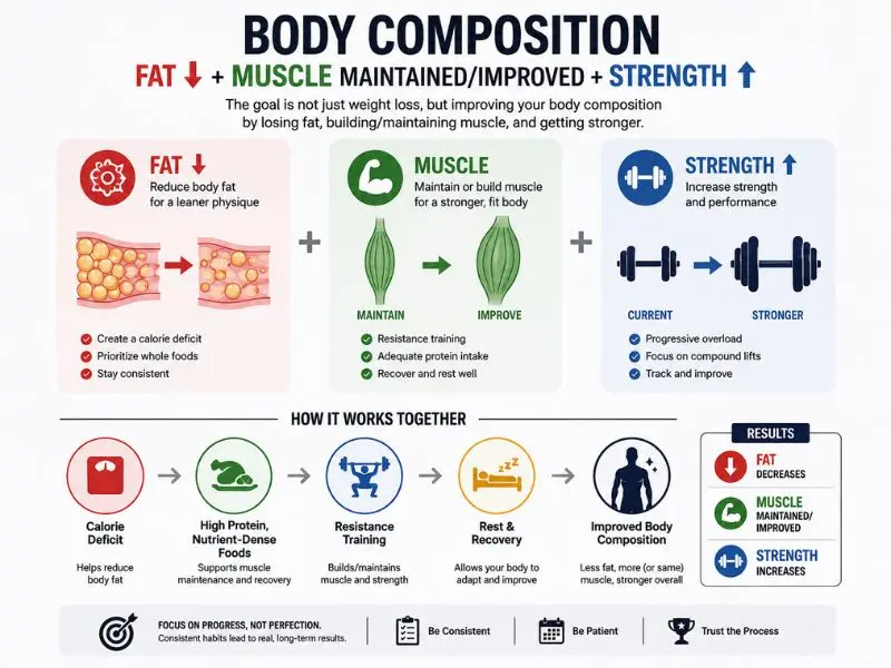 Body recomposition through fat loss and muscle growth