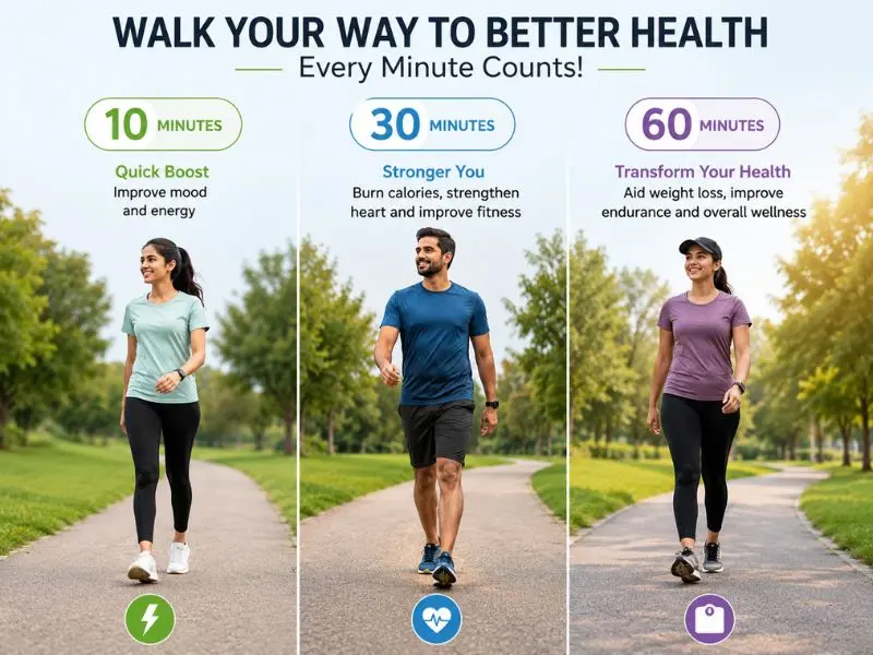 comparison of walking 10 30 and 60 minutes a day
