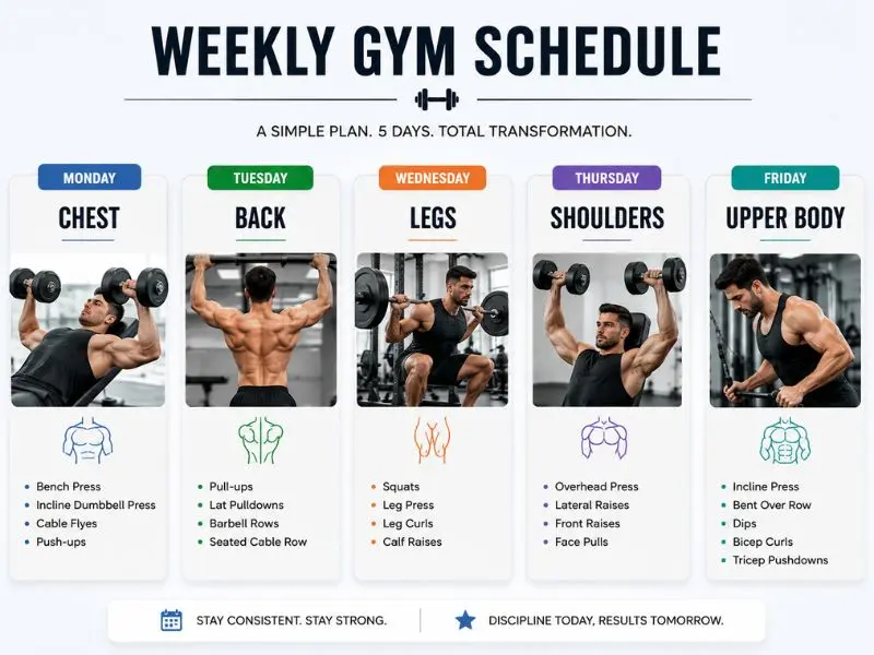 5 day workout split for muscle gain weekly schedule