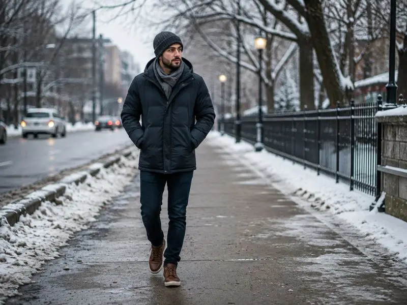 Person walking outside during cold weather