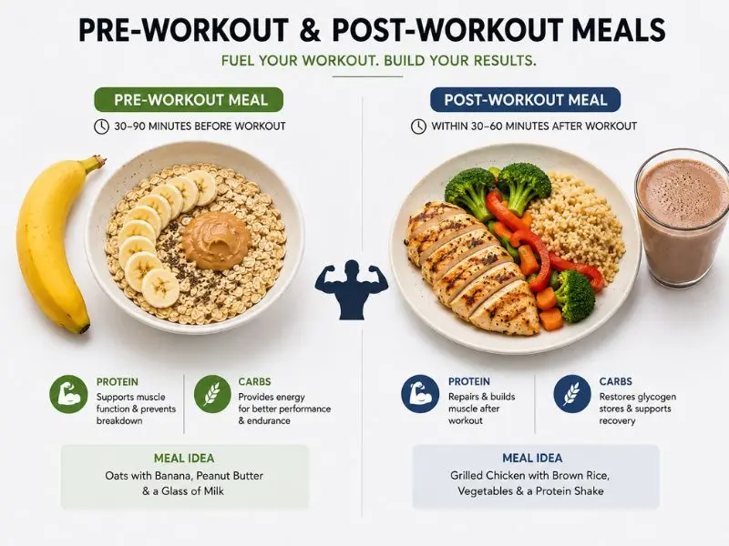 healthy pre and post workout meals for muscle gain