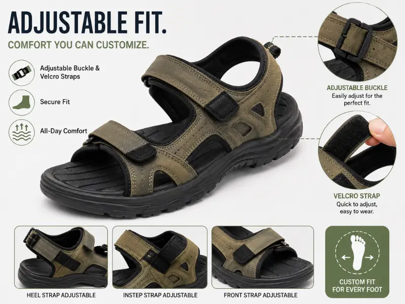 adjustable strap sandals for wide feet
