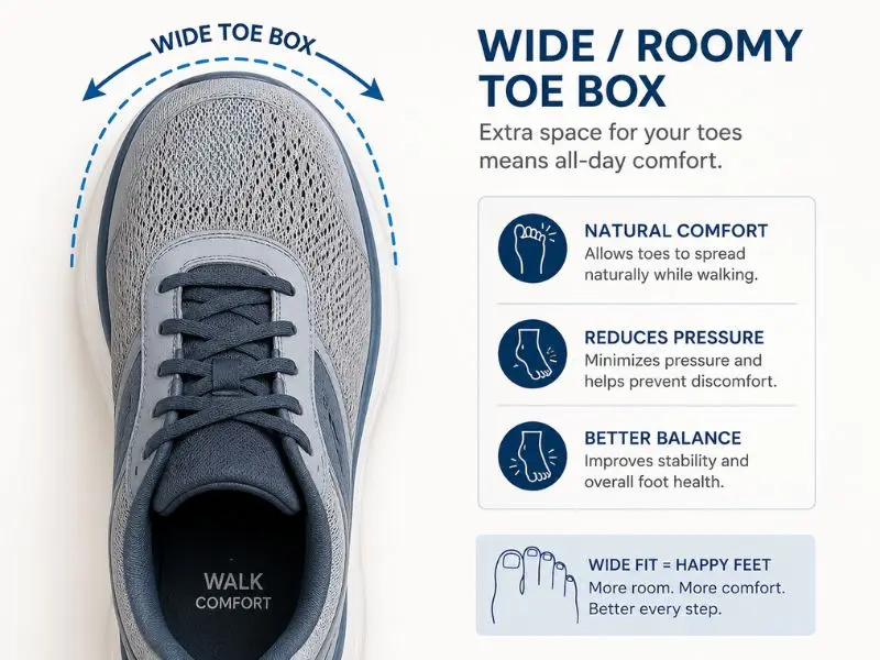 walking shoe with a roomy toe box