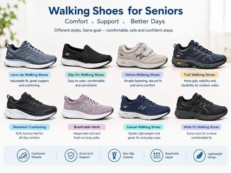 Comparison of the best walking shoes for seniors in different styles