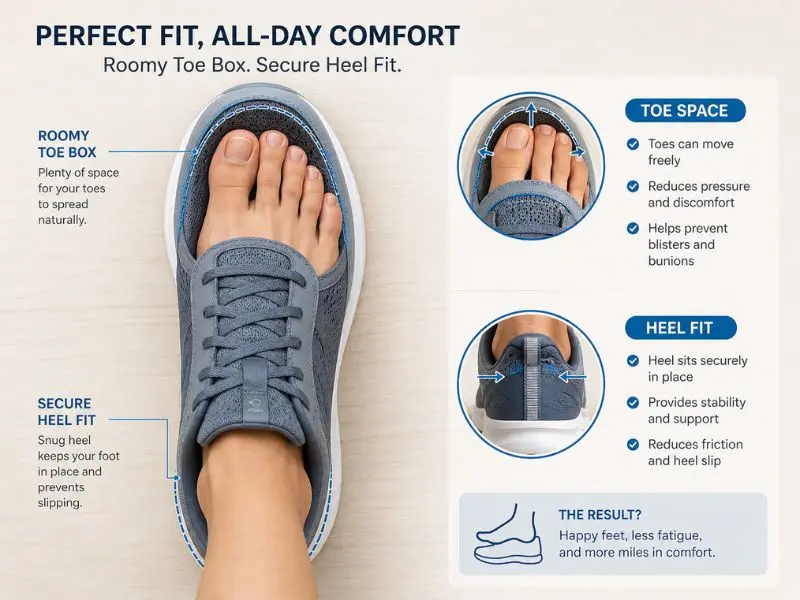 proper walking shoe fit with enough toe room