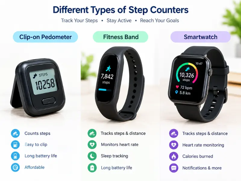 different types of pedometers and fitness trackers