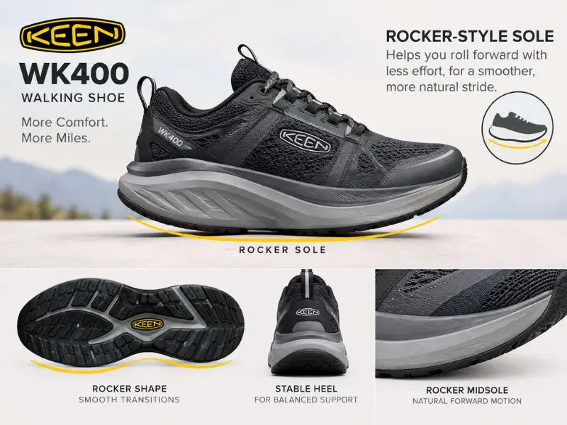 KEEN WK400 walking shoe with a rocker sole