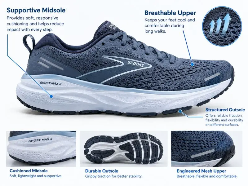 Supportive walking shoes for seniors with stability-focused design