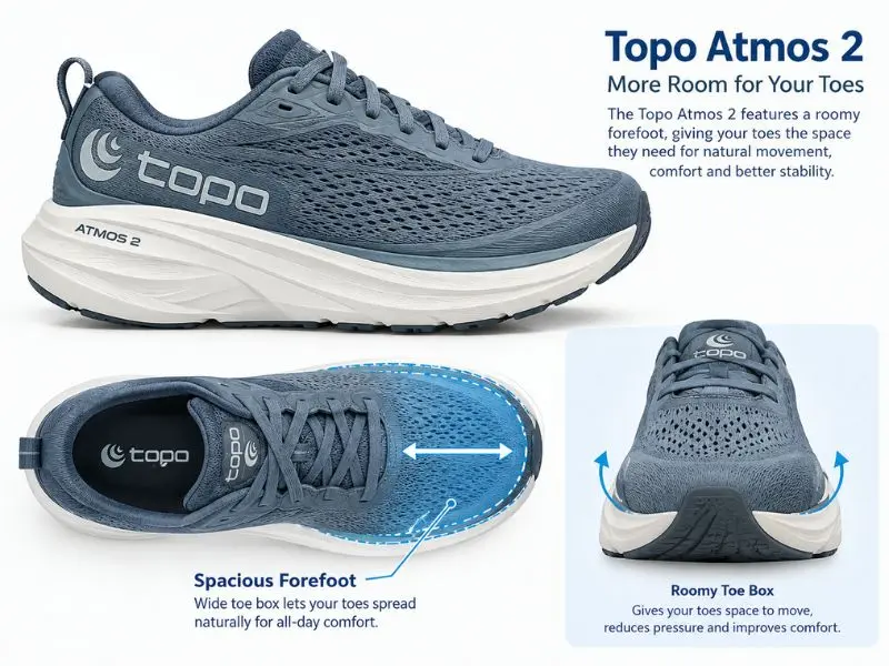 Topo Athletic Atmos 2 shoe with a roomy toe box