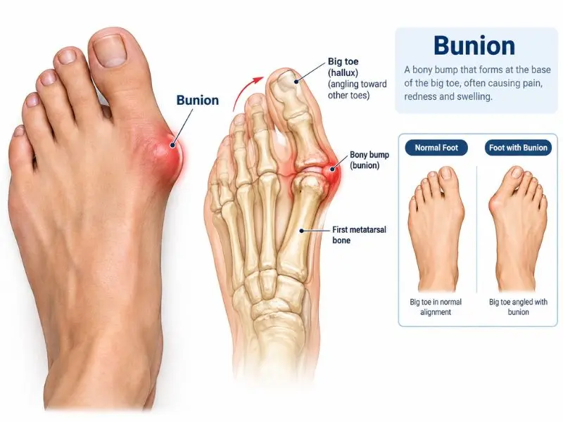 medical illustration of a bunion near the big toe
