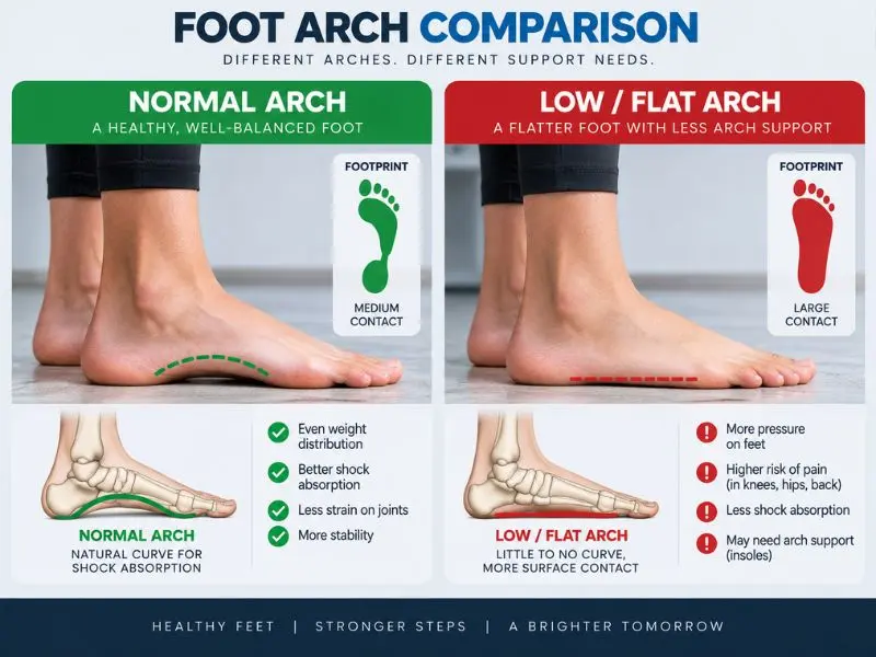 flat feet and low arches comparison
