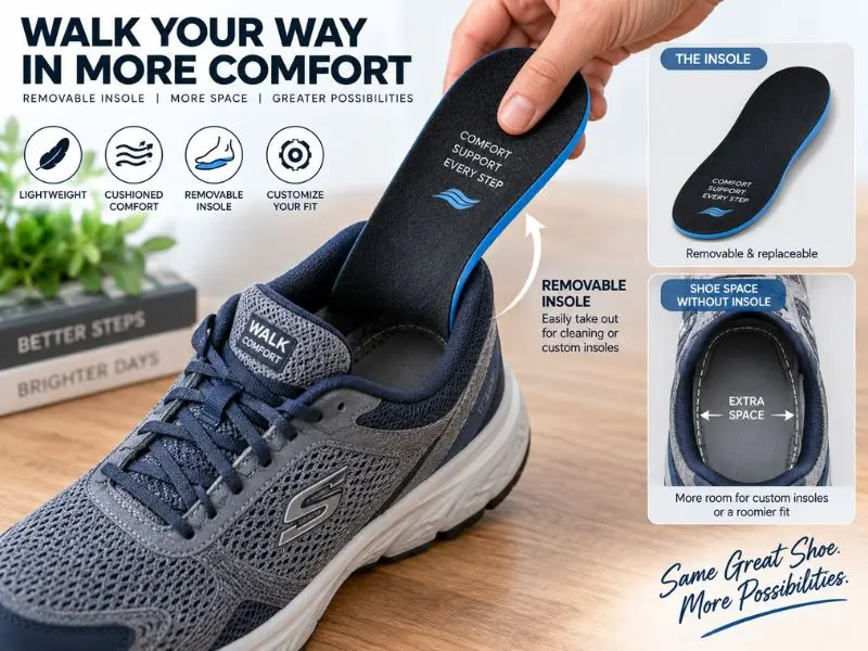 walking shoes with removable insoles